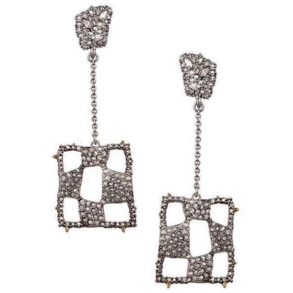 NWOT Alexis Bittar Pave Checkerboard Drop Chain Earrings Black Crystal